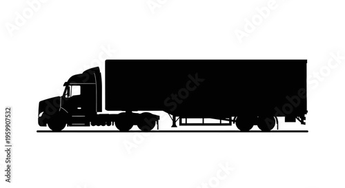 Tableau sur toile Black silhouette of a large semi truck with a trailer side view silhouette