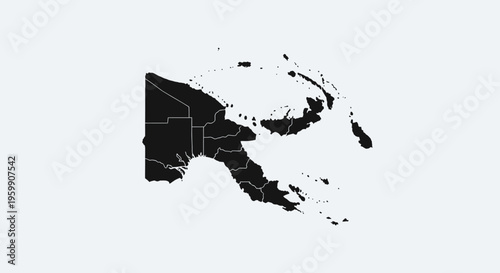 Papua New Guinea Map Silhouette - Black Outline on White Background