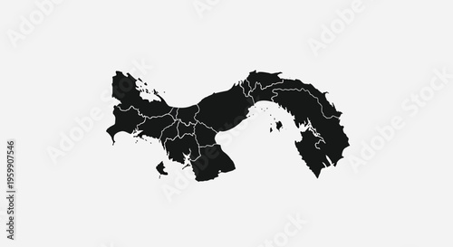 Panama Map Silhouette - Black Outline of Panama with Internal Divisions on White Background