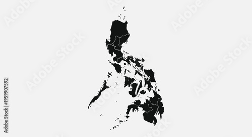 Philippines Map Silhouette - Black Outline on White Background