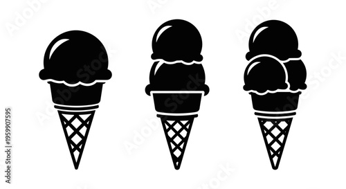 Three black ice cream cones displayed in a minimalist silhouette
