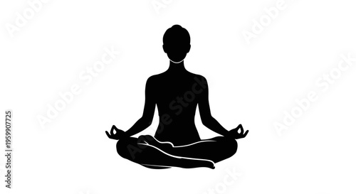 Woman meditating in lotus position a striking black form silhouette
