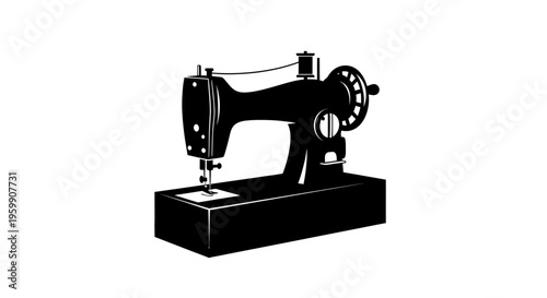 Vintage sewing machine depicted in a striking black outline silhouette