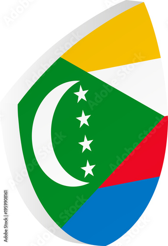 Free Download 3D Comoros Flag Shield in Isometric Rugby Ball Shape - GFXLoad