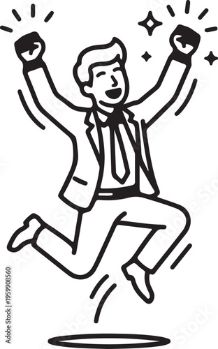 Excited businessman jumping for joy, celebrating success and achievement