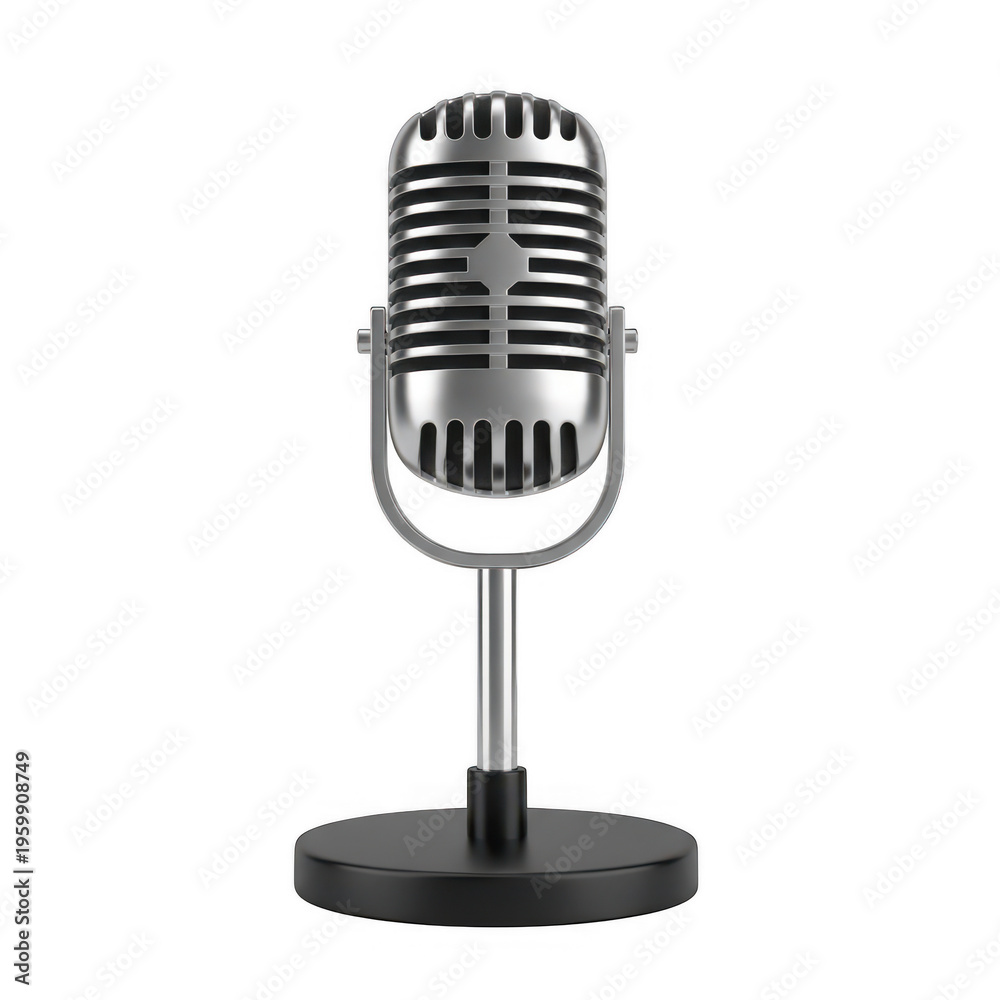 Fototapeta premium Classic microphone on a stand ready for announcements or broadcasts