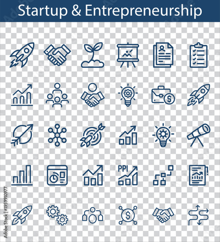 Startup and Entrepreneurship Icons Collection for Business Growth, Innovation, Strategy, and Digital Success