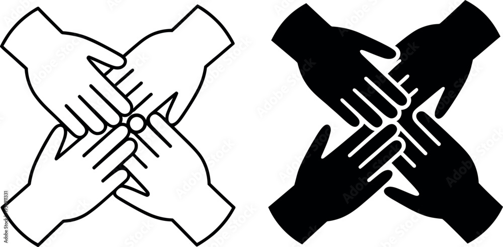Obraz premium Handshake illustration comparing white and black hand representations for unity and diversity