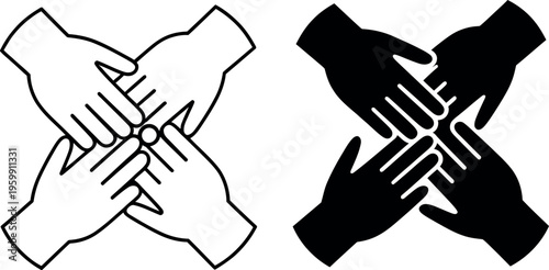 Handshake illustration comparing white and black hand representations for unity and diversity