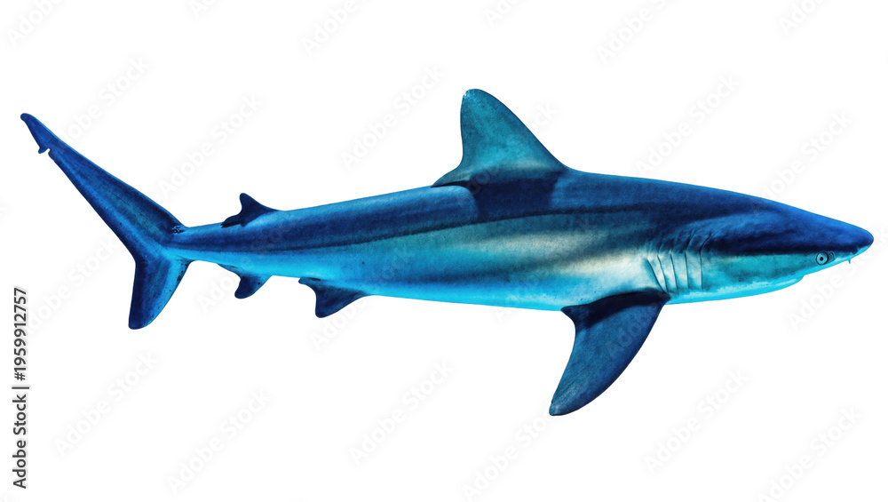 Fototapeta premium A vibrant blue shark, a powerful marine predator, glides with speed and grace underwater