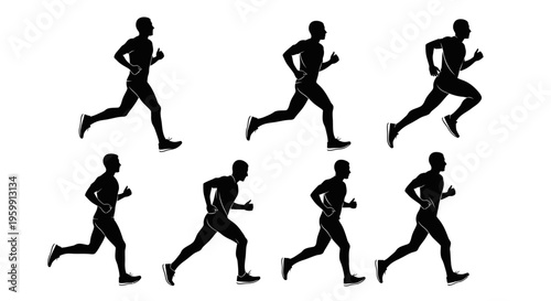 Runner Silhouette Sequence: Dynamic Motion Study of Athletic Stride and Movement