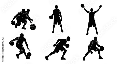 Basketball Player Silhouettes: Dynamic Poses of Athletes Playing Basketball