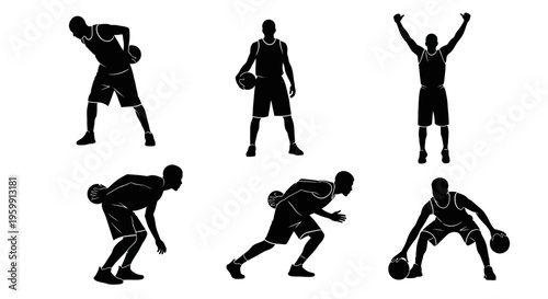 Basketball Player Silhouettes: Dynamic Poses Collection