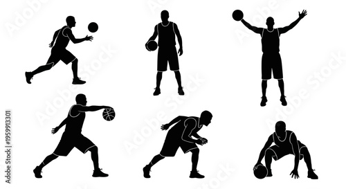 Basketball Player Silhouettes: Dynamic Poses Collection