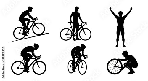 Cycling Silhouettes: Athletes in Motion and Victory Poses