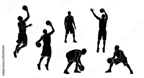 Basketball Player Silhouettes: Dynamic Action Poses Collection