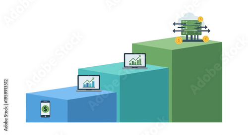 Digital Transformation Steps: Mobile, Data, and Cloud Server Infrastructure Growth Hierarchy