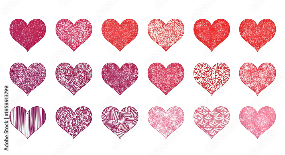 Fototapeta premium Pink Red Hearts Collection Isolated on White Background