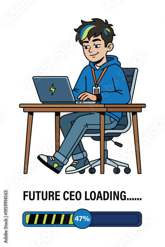 Future CEO Loading Illustration – Entrepreneur Growth Progress Bar, Business Success Cartoon Character Vector