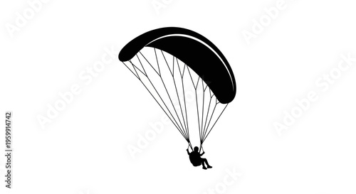 A black silhouette of a paraglider soaring through the sky silhouette