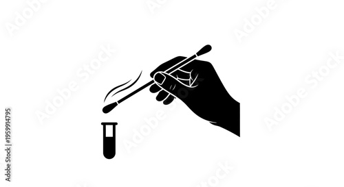 Hand holding a lit swab over a beaker scientific process silhouette