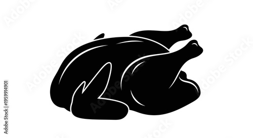 A black silhouette of a whole roasted chicken simple design silhouette
