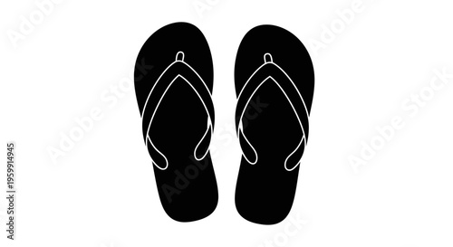 Pair of black flip flops presented in a striking clean silhouette