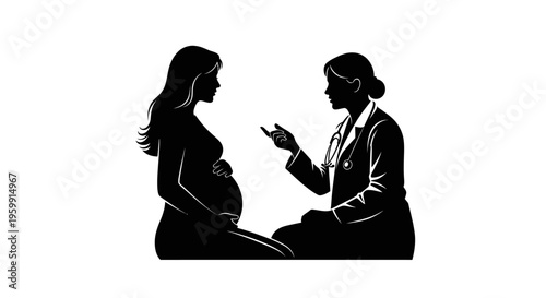 Pregnant woman consulting with a doctor a striking black silhouette