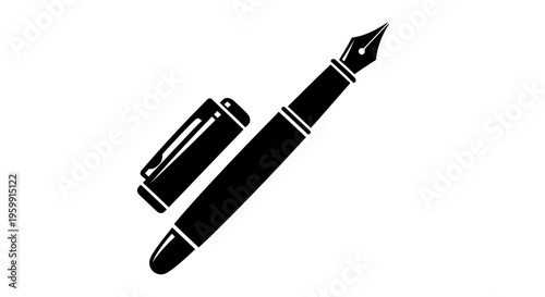 Black fountain pen and cap a striking graphic representation silhouette
