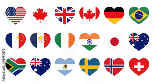 Heart Shaped Country Flags on White Background Free Download Heart Shaped Country Flags on White Background - GFXLoad