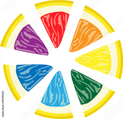 Rainbow Citrus Slices Circle Vector. Creative Pride Symbol and Colorful Fruit Composition Isolated on Transparent