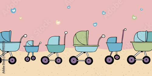 Cute stroller silhouettes repeat on pastel background, pastel, repeat, abstract
