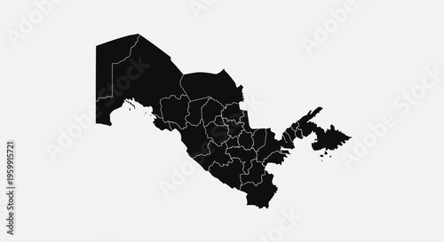 Uzbekistan Map Silhouette - Black Outline of Country with Internal Regions
