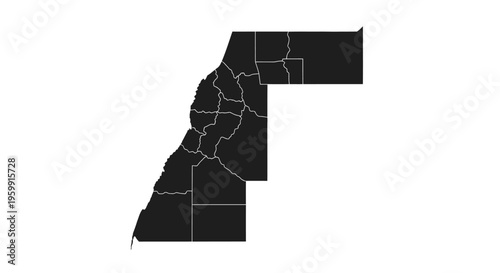 Western Sahara Map Outline with Internal Divisions, Political Borders, and Administrative Regions