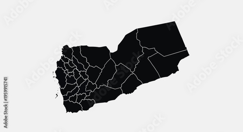 Yemen Map Silhouette with Administrative Divisions