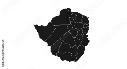 Zimbabwe Map Silhouette - Black and White Outline with Internal Provinces