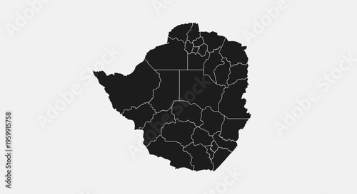 Zimbabwe Map Outline with Provinces - Black Silhouette on White Background