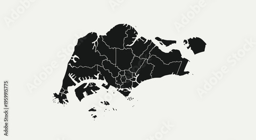 Singapore Map Silhouette - Black Outline on White Background