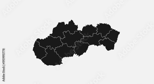 Slovakia Map Silhouette - Black Outline Divided by Regions on White Background