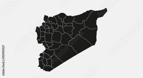 Syria Map Silhouette with Administrative Divisions