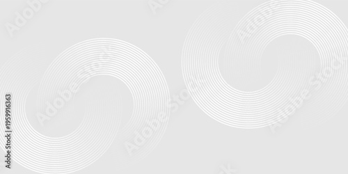 Abstract white glowing geometric lines on gray background. Modern shiny blue circle lines pattern. Futuristic technology concept.