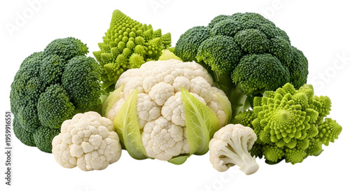 Broccoli and cauliflower assortment on black background