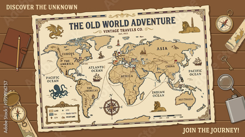 Vintage Map of the World  Old World Adventure