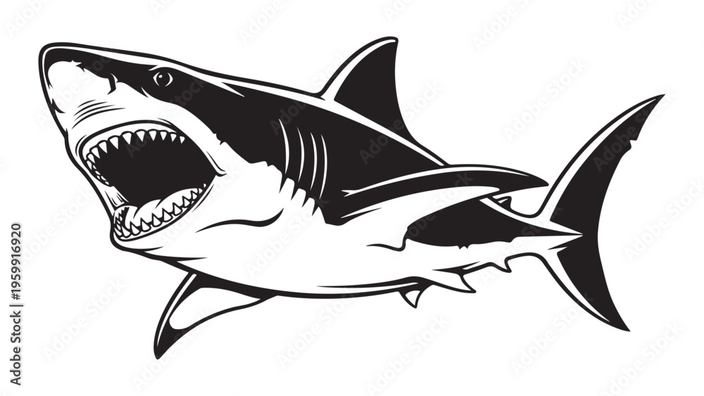 Naklejka premium Aggressive Great White Shark Vector Illustration with Prey for Bold Designs
