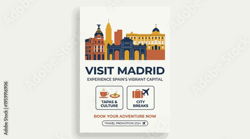 Visit Madrid Travel Poster with Skyline