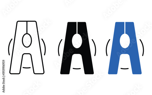 Peg icon set in Black Outline Style. Clothespin icon. Vector Isolated on white background.