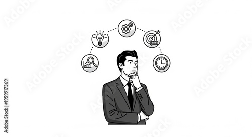 Businessman in Suit Thinking About Decisions and Strategy.