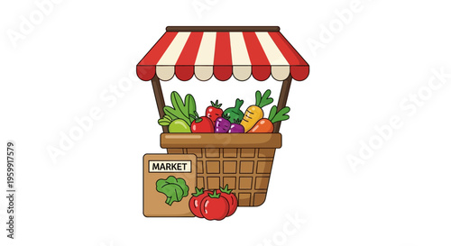 Fresh Produce Market Stall Illustration - Healthy Fruits, Vegetables, and Organic Groceries for a Wholesome Lifestyle