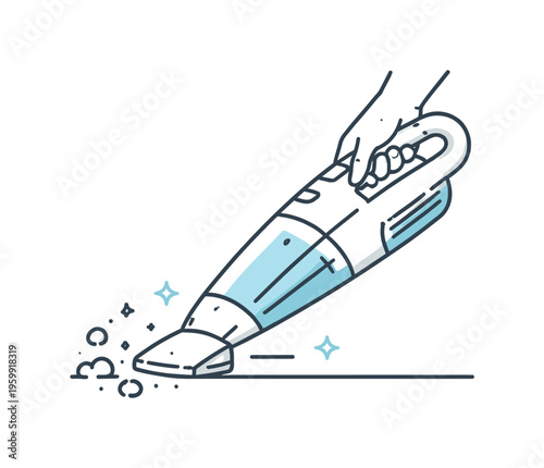 Quick apartment cleaning task during a busy day aimed at maintaining productivity and reducing clutter distractions in everyday environments, a compact handheld vacuum shape