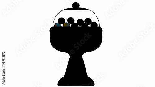 Silhouette of a candy jar filled with colorful sweets on a pedestal with a glass dome lid perfect for confectionery or dessert concepts